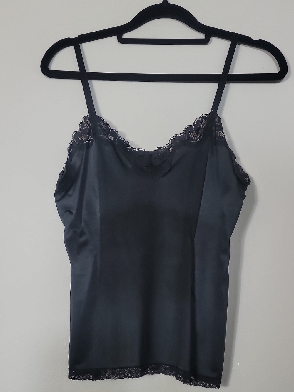 Y2K Black Satin Lace Trim Camisole Size XS/S Whimsigoth Fairycore Layering